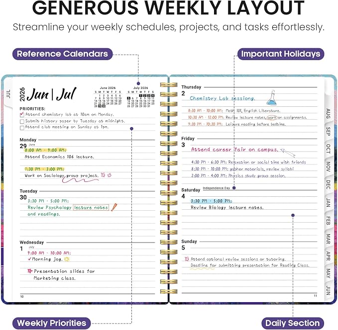 Taja Planner 2026-2027, Jul 2026-Jun 2027 Monthly & Weekly Calendar Planner | 6.3" x 8.5", Hardcover Academic Calendar, Teacher Student Agenda Book with Tabs, School Office Supplies, Sienna Meadows