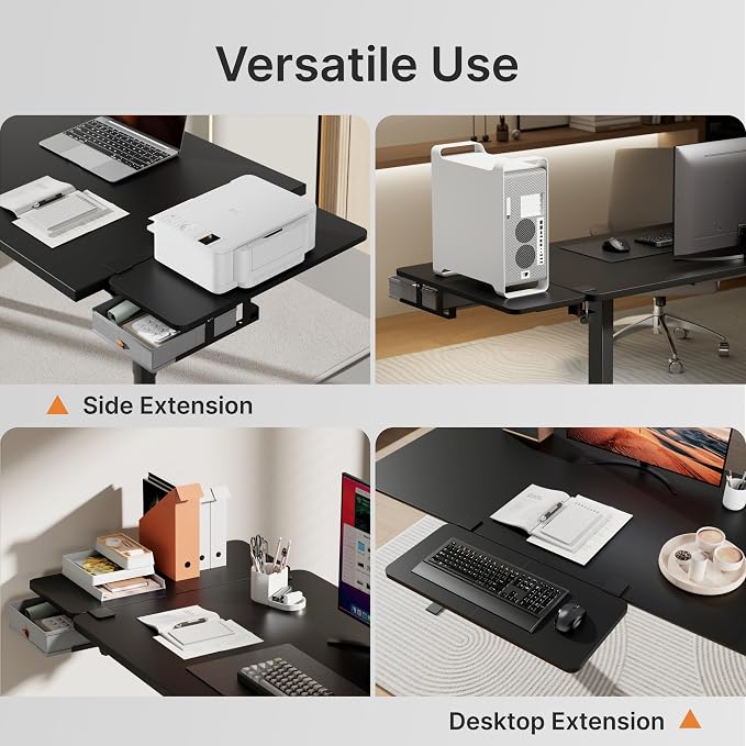 Desk Extender Tray, 28" x 12", with Storage Drawer, Large, Black | Desk Extension, Clamp on Desk Shelf, Clamp On Keyboard Tray for Office and Home, Workstation Organizer