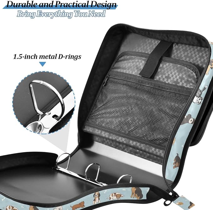 Cute Puppy Dog Binder Bag 3 Ring Zipper with Handle Shoulder Strap | for School Work Office Organizer Storage Case