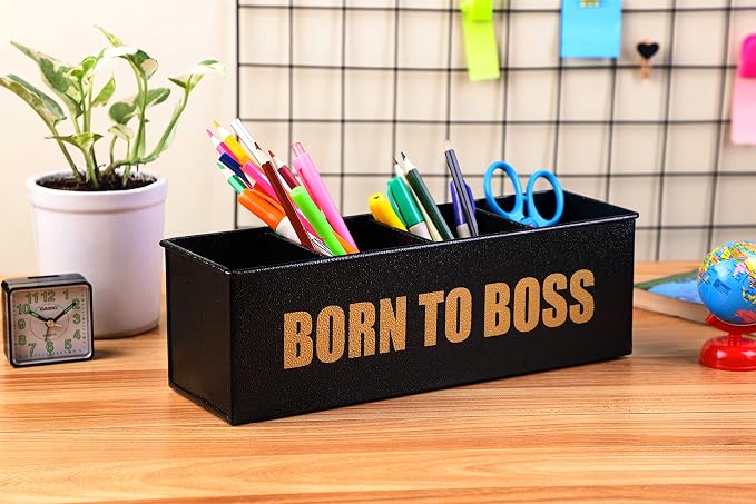 DUDKI Home Present Desk Organiser 4 compartments Decorative Pen Pencil holder | Office Storage for Pens, Notes, Mail, and Supplies |