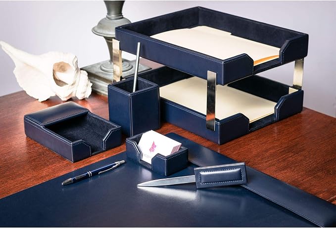 Dacasso Navy Blue Bonded Leather 9-Piece Desk Set (D5009)