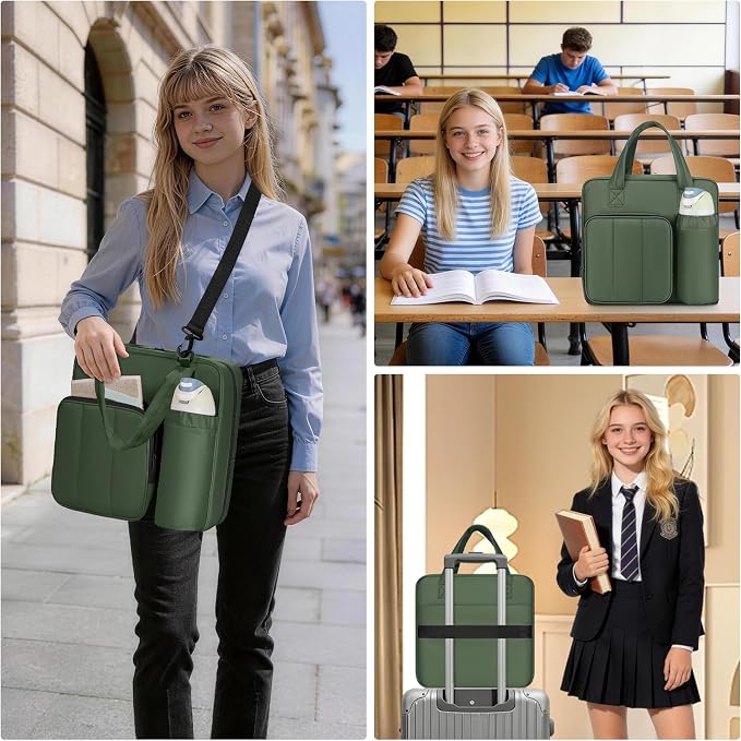 Upgraded Zipper Binder | 3-Inch & 2-Inch O-Rings, 600 Sheet Capacity Trapper Keeper with 13 Inch Laptop Sleeve & Water Bottle Holder, Binder Bag with Multi-Pockets & Shoulder Strap (Retro Green)