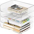 Tomorotec 4 Pack Clear Stackable Letter Tray, A4 Desk File Organizer Set | Durable PET Anti-Skid Base For Home, School Or Office Document Paper Storage. Side Load Access Design, Landscape