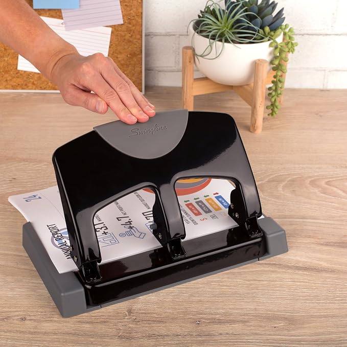 Swingline 3 Hole Punch, 45 Sheet Capacity Three Hole Puncher 3 Ring, Paper Punch, SmartTouch Low Effort, Black & Silver (74136)
