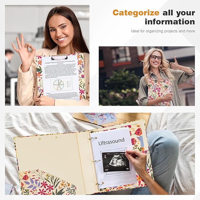 Ospelelf 3 Ring Binder, 1.5 Inch, Cute Floral Binder for Letter Size (11" x 8.5") with 5 Tab Dividers, File Folder Labels and Low Profile Clipboards
