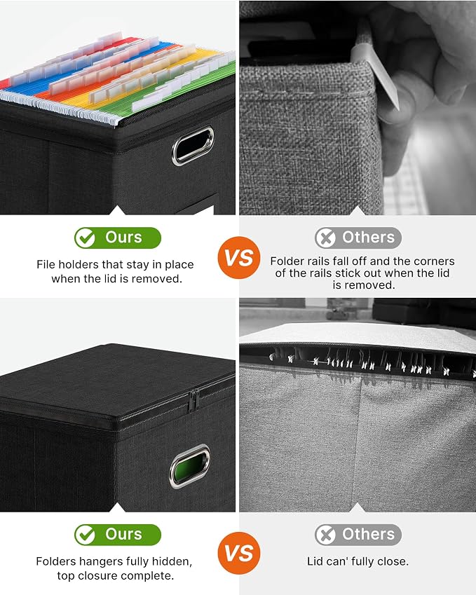 Oterri File Box Small 1-Pack Mesh Pockets Hanging Organizer for Letter-Size | Dustproof Lid. 3 Mesh Pockets. Collapsible Scratch-Resistant GRS Linen. Slide Rails. Office, Home, Dorm