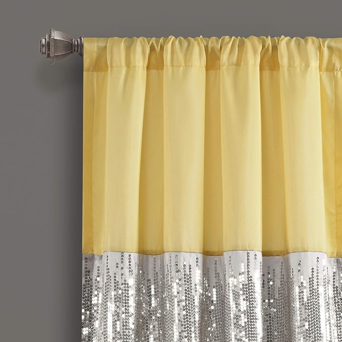 Lush Decor Night Sky Window Curtain Panel, Single 42"W x 108"L Yellow & Gray - Sequin Backdrop Curtain - Room Darkening Curtains For Bedroom - Glam Decor
