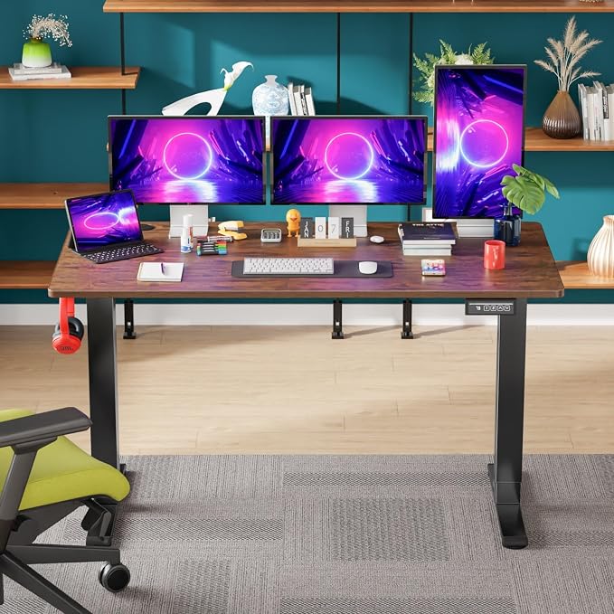 PayLessHere 55 Inch Electric Standing Desk Sit Stand up Desk Home Office Desk with Large Space Headphone Holder 2 Memory Function for Home,Office,Meeting Room (Brown)