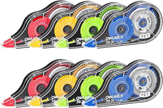 OWLKELA 8Pcs Correction Tape, 39.3 Ft, Colored core