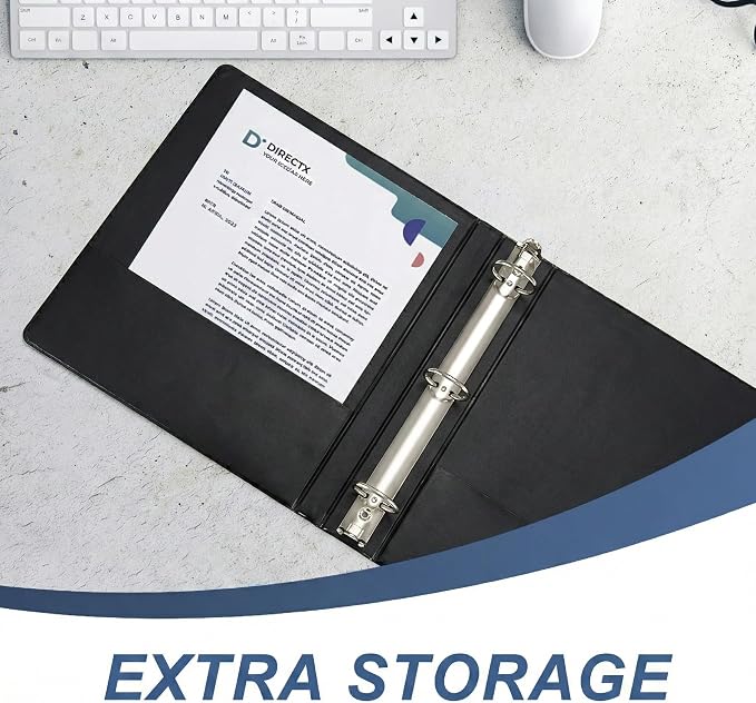 2 Inch 3 Ring Binders, 6 Pack Black Clear View Binders with 2 Interior Pockets, Round Ring Binder Holds 450 Sheets of 8.5 x 11 Inch Paper for Manuals, Records and Projects