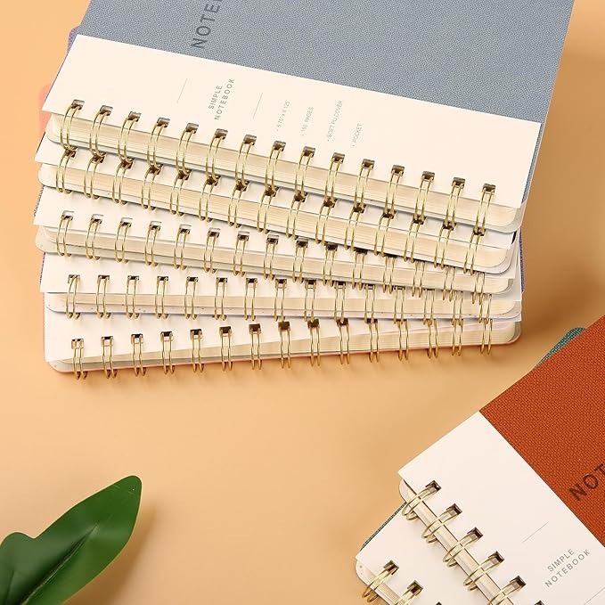 Spiral Notebook-5.75" x 8.125" College Ruled Journal with Inner Pockets and 160 Pages,PU Leather Cover Business Journal, Twin-Wire Binding Notebook Perfect for Office & Home School Supplies Brown