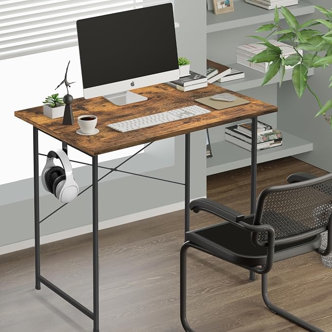 Small Space Writing Desk with Headphone Hooks, Modern Simple Design, Suitable for Study, Home Office and Living Room