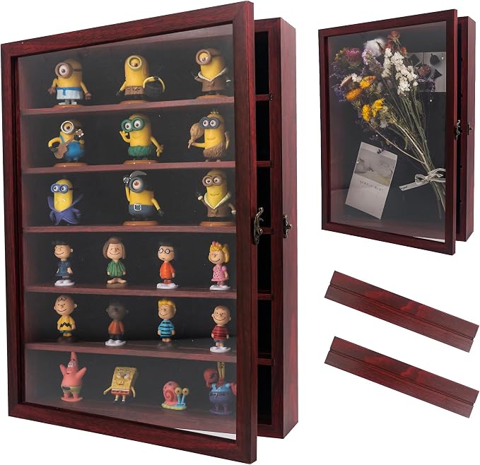 Shadow Box Frame with Removable Shelves, Red 12x16 Deep Memory Box Display Case for Keepsake Collectibles, Coins Military Medals Pins Wedding Flowers