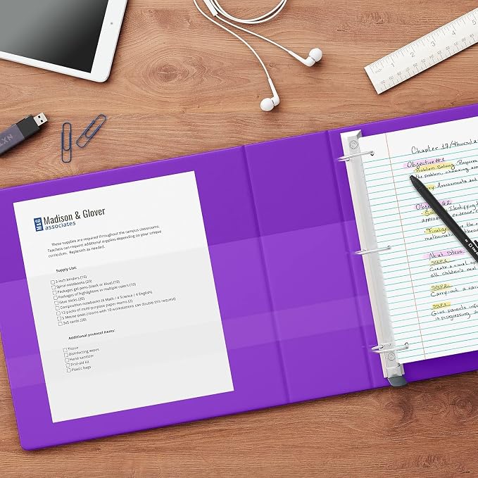 Staples Heavy-Duty 1.5-Inch D-Ring View Binder, Reinforced Spine, Holds Up to 350 Sheets, Purple, for Office & School