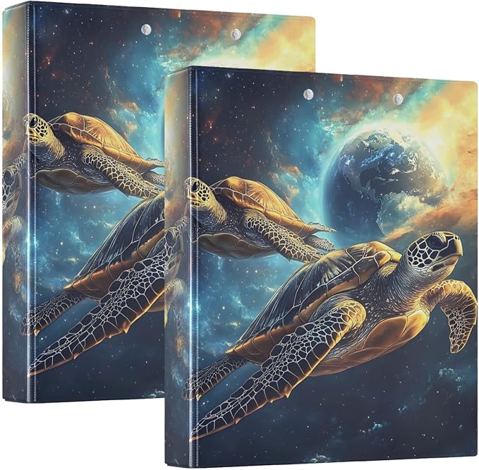 ALAZA 3 Ring Binder Two Turtle Earth Clipboard Round Ring Binder Holds 1.5 Inch Three Rings Binders for Office Supplies, 1Pack