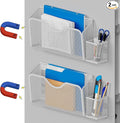 JANE EYRE Magnetic File Holder - 2pcs Hanging File Organizer Magazine Document Paper Holders with 2pcs Pen Holders for Classroom Cabinets Office,No Drilling(WHITE)