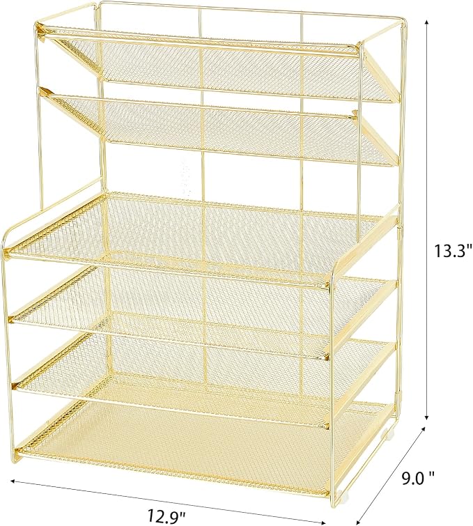 Desk Organizer, 6-Tier Paper Organizer Letter Tray, Gold | Desk Organizers and Accessories, Office Desk Accessories & Workspace Organizers, Desktop File Organizer for Office Supplies
