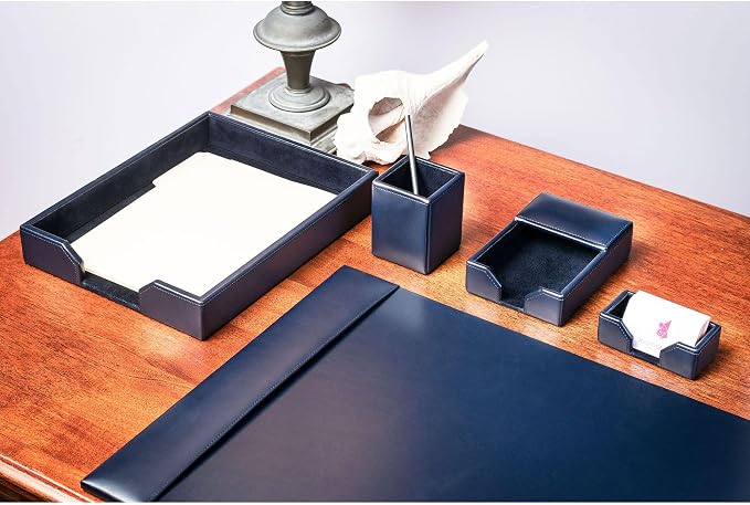 Dacasso Navy Blue 5-Piece Leather Desk Set, Bonded Leather, 30 x 18 x 4, DF-5002