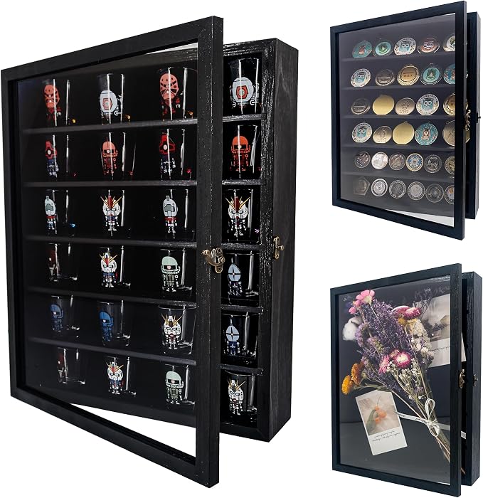 FramePro Shadow Box Frame Display Case 12x16 with Removable Shelves, Deep Memory Box Trinket Knick Knack Shelf Cabinet for Collector, Keepsake Coins Military Medals Wedding Flowers Black