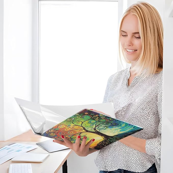 Tree of Life Round Ring Binders 1.5 Inch Rainbow Colorful 3 Ring Clipboard Binder for Office School Work Supplies File Folder 200 Sheet Capacity