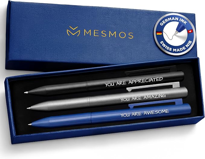 MESMOS 3pk Luxury Metal Ballpoint Pens, German-Made Ink, Teacher Appreciation Gifts Ideas, Teacher Gifts, Teachers Supplies, Thank You Gift for Men, Cool Desk Accessories, Nice Pens for Mens