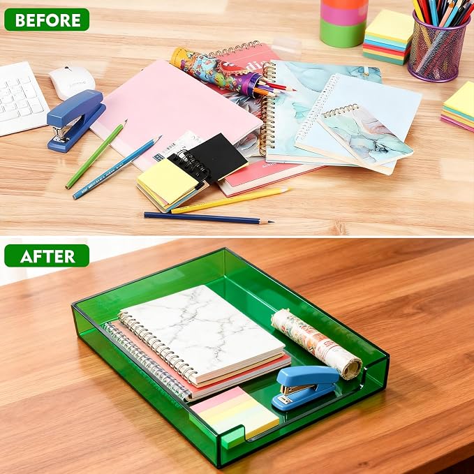 Paper Tray Acrylic File Organizer for Desk Letter Tray Desk Organizer Document Holder Sorter Storage for A4 Office Supplies Magazines, 13.8x10.6x2.4 Inches, Emerald Green