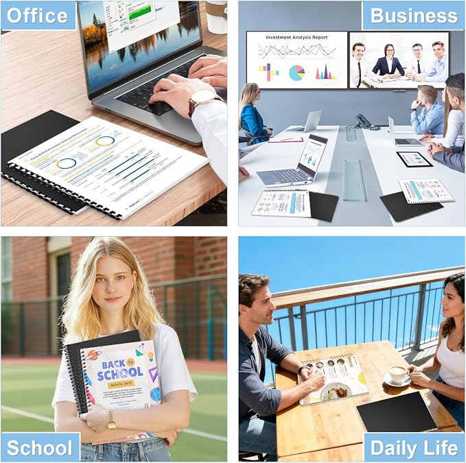 HOUYEE 100 Pack Binding Covers and Backs Set, 8.5x11 Inches, Letter Size | Including 50Pcs 12 Mil Clear Binding Covers, 50Pcs 16 Mil Black Plastic Sand Texture Back Polycovers, Office School Supplies
