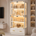 67" Display Cabinet with Glass Doors and 2 Drawers | White | RGB LED Lights, Pop-Up Glass Doors, Adjustable Shelves, Anti-Tip Design