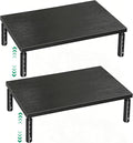 Adjustable Monitor Stand Riser for Desk, Wood Computer & Laptop Stand, Desk Organizers and Accessories, Office Desk Accessories & Workspace Organizer for Home Office Supplies, Black 2-Pack
