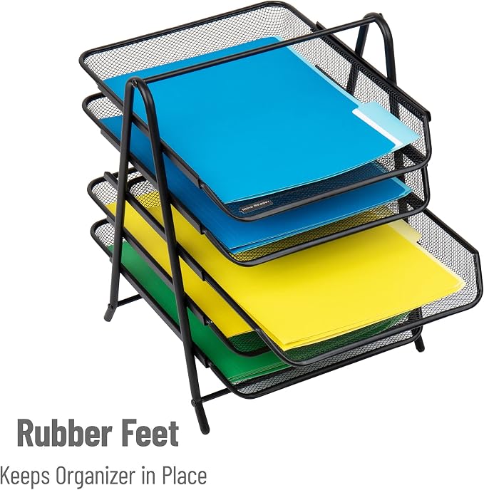 Mind Reader Paper Tray and File Folder Set, Desktop Organizer, Storage, Office, Metal Mesh, 11.75"L x 14"W x 14.5"H, Black