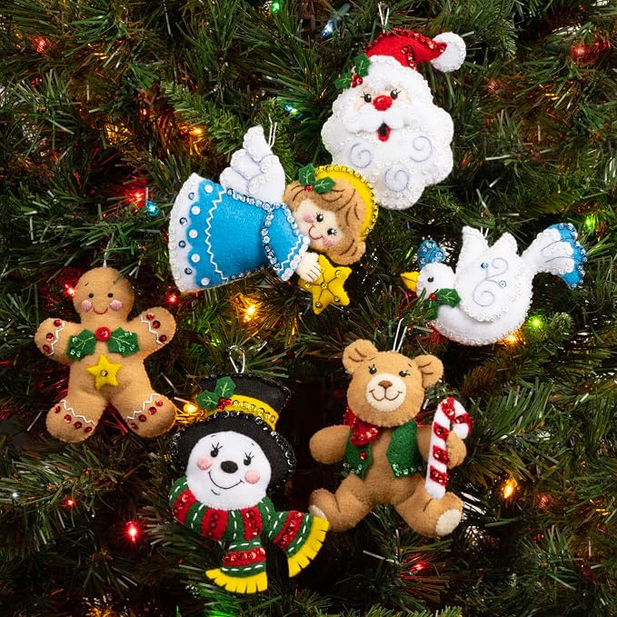 Bucilla Felt Applique 6 Piece Ornament Making Kit, Holiday Favorites, Perfect for DIY Arts and Crafts, 89577E