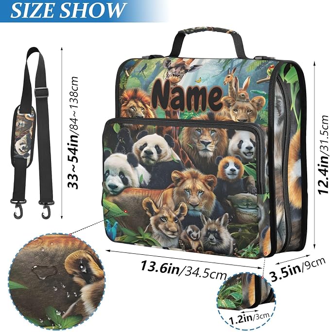 Custom Animals 3 Ring Binder Bag 1.5 inch Personalized Name Binder Organizer 500 Sheet Documents Storage for School Office