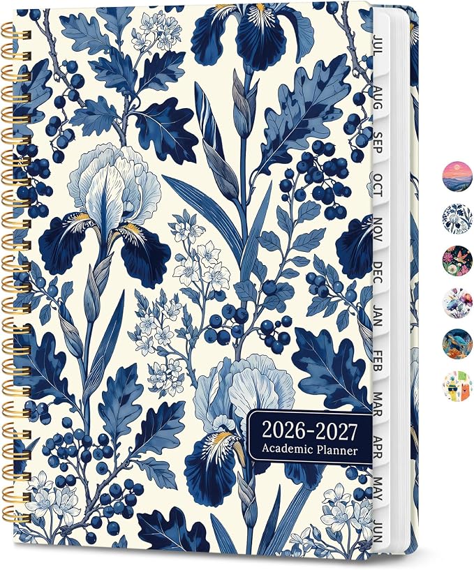Planner 2026-2027, Academic Year Monthly & Weekly Planner Caledndar, July 2026 - June 2027, Hardcover Large Planning Agenda Book with Tabs for School Office Supplies, 8.5" x 11" - Blue Heirloom