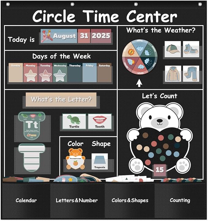 Boczif Circle Time Learning Center Pocket Chart for Classroom(Black)