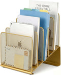 LEKETREE File Organizer for Desk, File Folder Organizer with 5-Section Vertical Rack, Suitable for Home Office Document Organization and Storage(Gold)