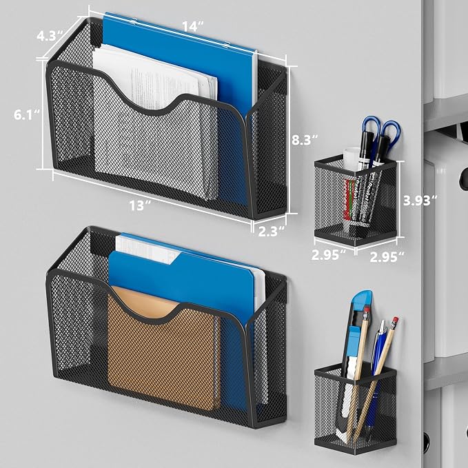 JANE EYRE Magnetic File Holder - Dual Magnets Hanging File Organizer | 2pcs File Holders, 2pcs Pen Holders, Strong Organization Capabilities for Classroom Home Office