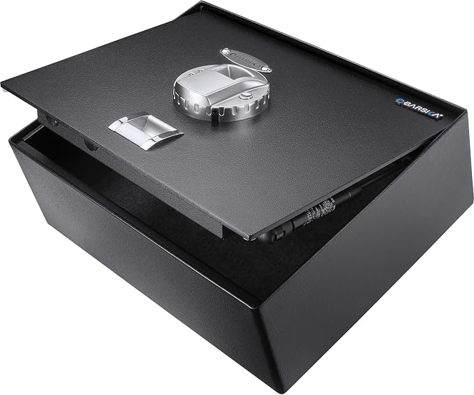 Barska AX11556 Biometric Fingerprint Top Opening Security Drawer Safe Box 0.23 Cubic Ft, Multi, One Size | Biometric fingerprint lock with hydraulic door and steel bolts for firearms, jewelry and documents