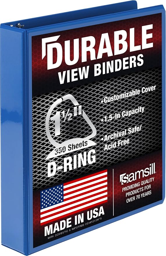 Samsill Durable 1.5 Inch Binder, D Ring Binder, 100% Recycled Chipboard, Blueberry