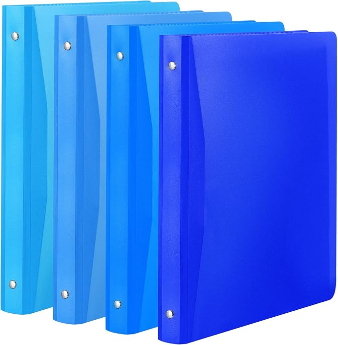 CHENGU 4 Packs 1 Inch Binder with Pocket 3 Round Ring Binder Plastic Flexible Refillable Notebook Soft Cover for Office Sheet Supplies, Blue