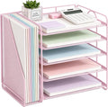 Desk Organizer, 5-Tier Paper Organizer Letter Tray, Pink | Desk Organizers and Accessories, Office Desk Accessories & Workspace Organizers, Desktop File Organizer for Office Supplies