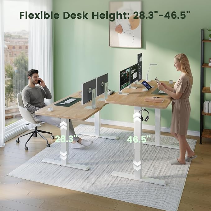 CubiCubi 48 x 24 Electric Standing Desk, Height Adjustable, Maple | Sit Stand up Home Office Desk, Computer Workstations, Ergonomic Design, Advanced Motor, High-Strength Frame, 176 lbs Capacity