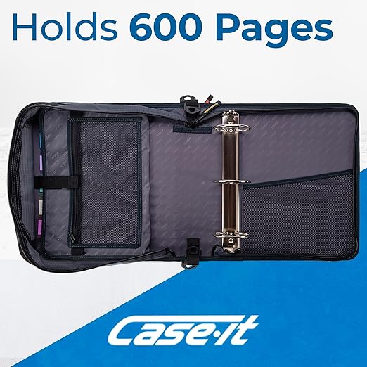 Case-it School Zipper Binder | 3-Inch O-Rings | 600-Sheet | D-146 Mountains | Mighty Zip Tab, 5-Subject Expanding File Folder, Multiple Pockets, Storage Organizer, Shoulder Strap, Office