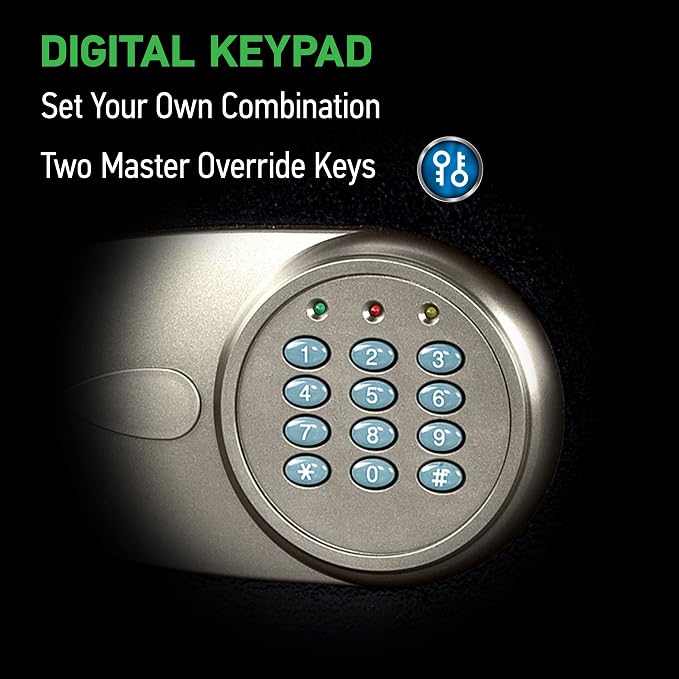 SentrySafe Safe with Digital Keypad Lock, Steel Safe with Interior Lining and Bolt Down Kit for Money, Jewelry, Electronics, 0.58 Cubic Feet, 8.7 x 13.8 x 9.7 Inches, X055 | Steel Safe With Interior Lining and Bolt Down Mounting Kit and Digital Keypad ...