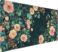 Cute Floral Aesthetic Rose Gaming Mouse Pad, Forest Green Moody Forest Desk Mat with Anti-Slip Base & Stitched Edges,35.4" x 15.7" in Table Mat for Computer Desktop, Beautiful Workstation Decor