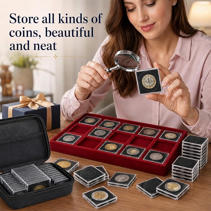96 Pcs Plastic Coin Holders with 5 Sizes Adjustable Silver Dollar Coin Holder Capsule Protectors Snap Holders Silver Dollar Protection Cases for Collection Supplies Storage Display （20-40mm）