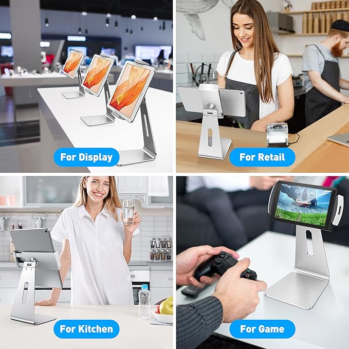 AboveTEK Elegant Tablet Stand, Aluminum iPad Stand Holder, Desktop Kiosk POS Stands for 7-15.6 inch iPad/Portable Monitor, Tablet Mount for Showcase Office Reception Countertop