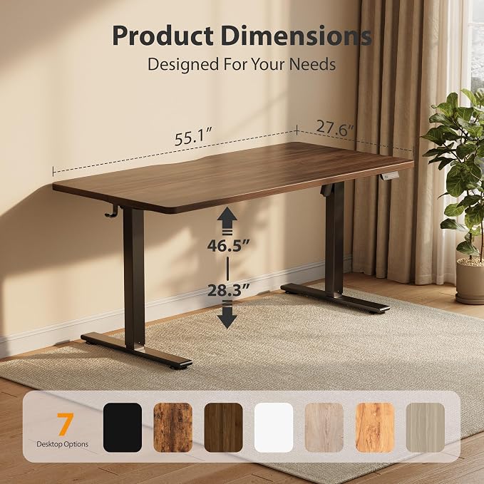 Cubiker Standing Desk, 55x28 Inches Sit Stand Home Office Desk, Electric Stand up Desk, Adjustable Desk with Splice Board, Black Frame/Black Walnut Top
