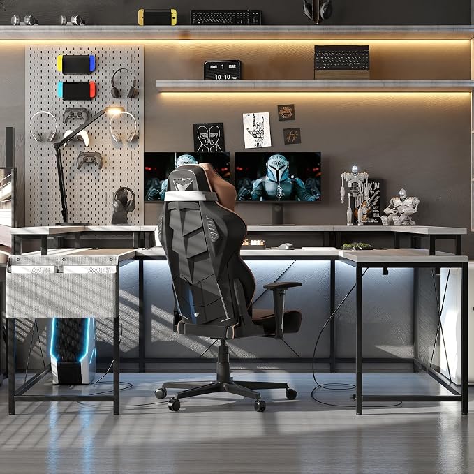 Reversible u Shaped to l Shaped Computer Desk with RGB Lighting & Charging Station, 79 Inch Home Office Workstation with Full Monitor Stand, Heavy Duty Gaming Desk Supporting 600LBS, Multiple Color Op