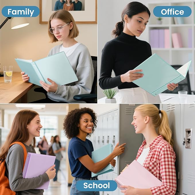 SUNEE 1.5 Inch Binders 3 Ring 4 Pack, Clear View 1 1/2 Inch Binders Three Ring PVC-Free (Fit 8.5x11 Inches) for School or Office Supplies, Blue