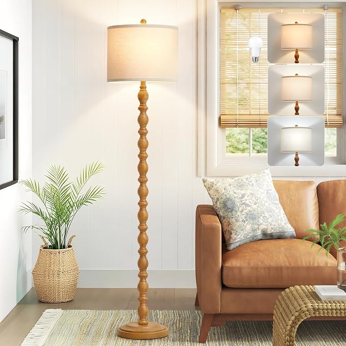 Luvkczc 62" Rustic Floor Lamp with Adjustable Color Temperatures, Retro Farmhouse Standing Lamp for Living Room, Bedroom, Corner, Dining Room - Rotary Switch Resin Floor Lamps for Home (Brown)
